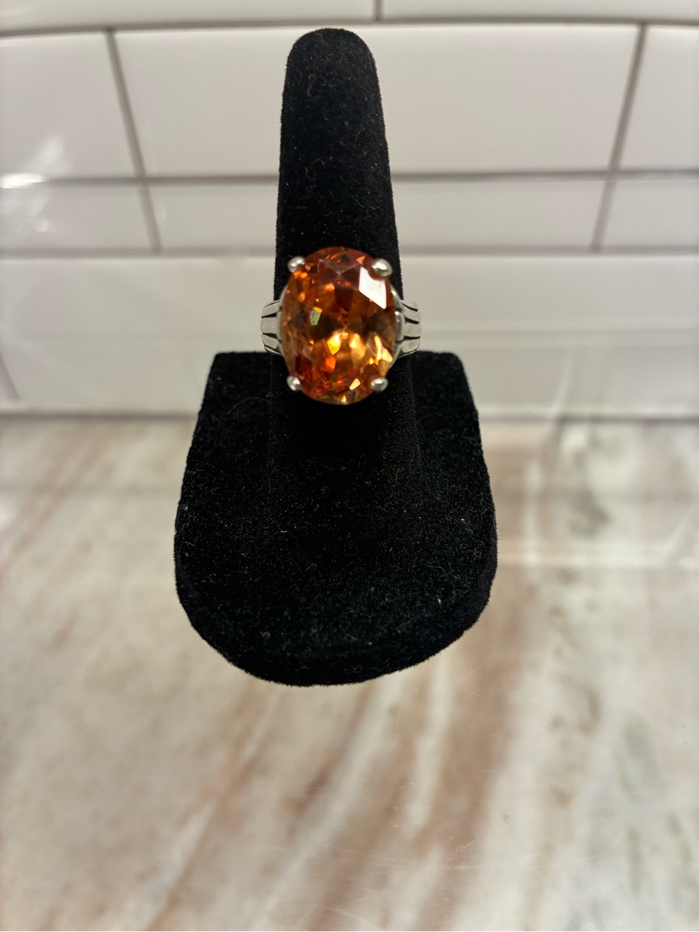 Silpada Sterling Ring .925 with Oval Orange Gemstone (Retired)